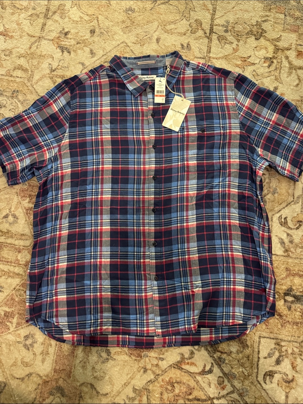 Tommy Bahama Men's Plaid Short-Sleeve Button-Down Shirt - Navy, Light Blue & Red